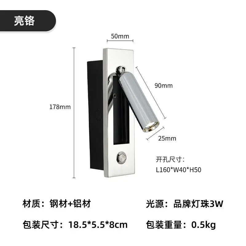 Modern brass and black led mounted headboard wall light with sleek chrome wall light and decorbites 3w led cylindrical head