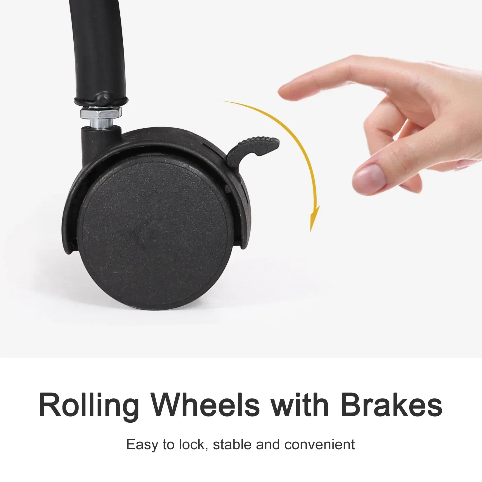 Black caster wheel with brake lever for easy locking on decorbites™ 4-wheel plant stand shelf with 6 pots