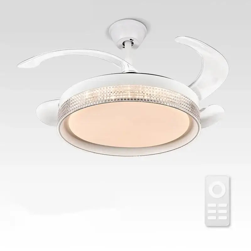 White crystal 48inch invisible chandelier ceiling fan with integrated led light and crystal-encrusted trim for bedroom