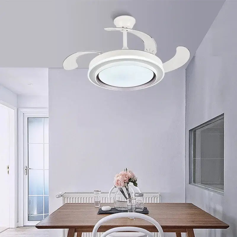 Modern white ceiling fan with led lights remote control and curved blades for efficient living space cooling