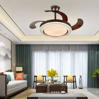 Modern white ceiling fan with dark bronze blades led lights and remote control for bedroom use