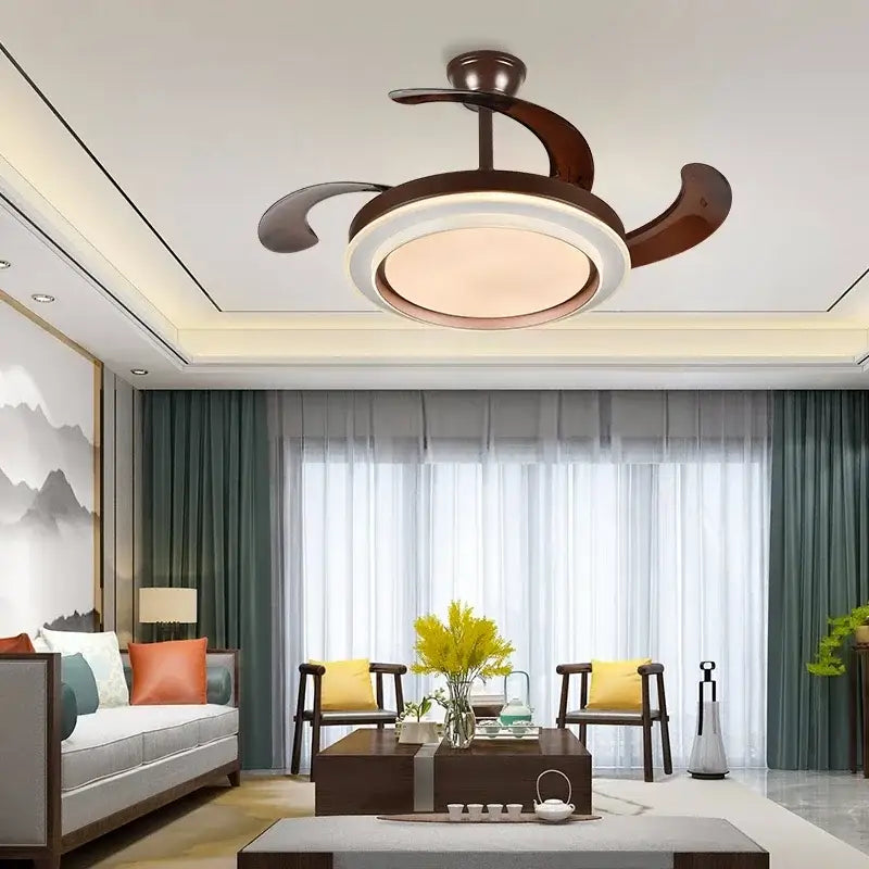 Modern white ceiling fan with dark bronze blades led lights and remote control for bedroom use