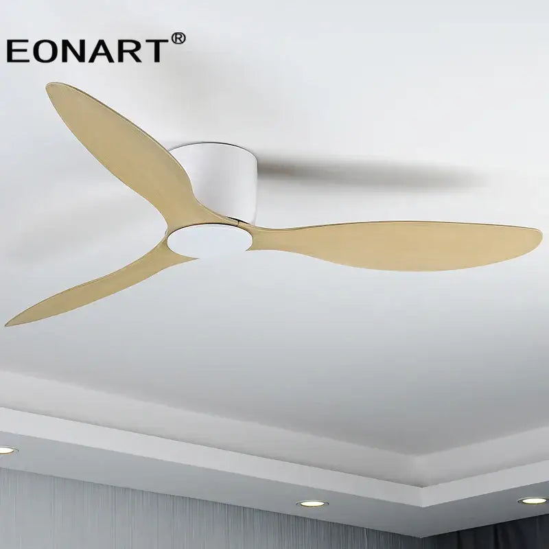 Eonart modern black and white ceiling fan with three gold blades led light and remote control for bedroom use
