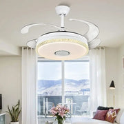 Luxury white crystal ceiling fan light with integrated led lighting and decorative trim for bedroom ceiling fan use