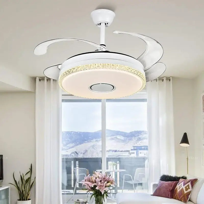 Luxury white crystal ceiling fan light with integrated led lighting and decorative trim for bedroom ceiling fan use