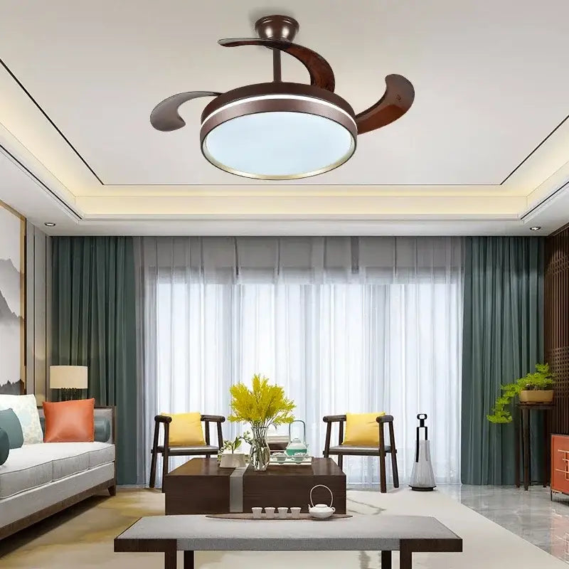 Modern black white ceiling fan with remote control featuring dark bronze blades and frosted glass light for bedroom use