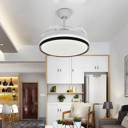 Modern black and white ceiling fan with led light and remote control featuring black trim and integrated lighting