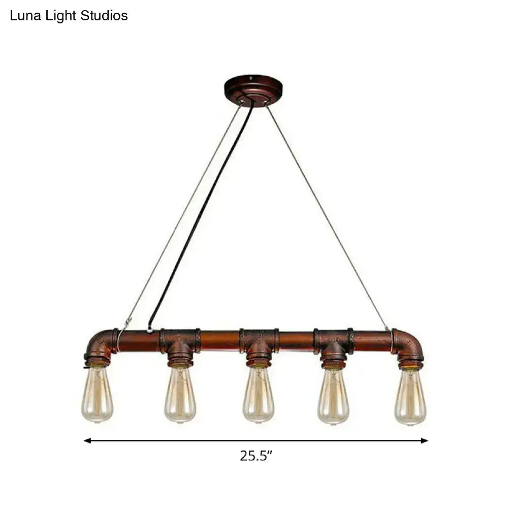 Decorbites 5-head steampunk straight pipe pendant light with copper pipes and exposed filament bulbs ceiling lamp