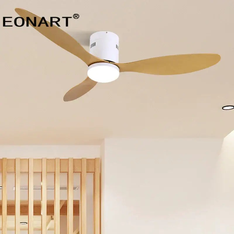 Eonart ceiling fan with three light wood blades and white housing for modern black dc ceiling remote control use