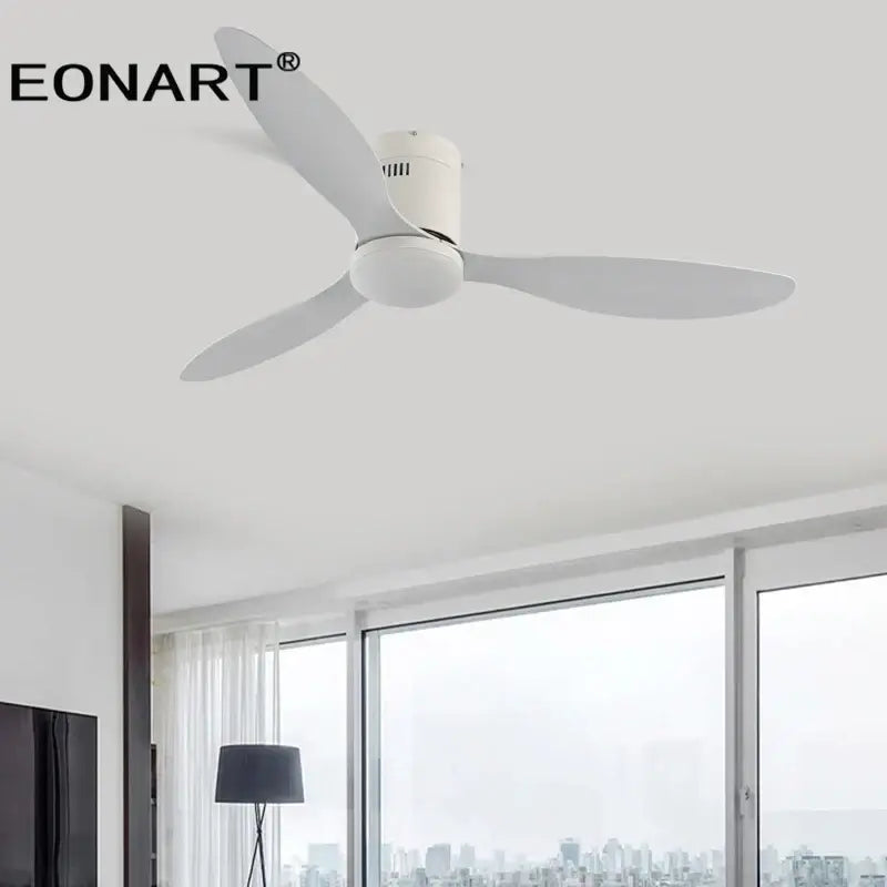 White eonart ceiling fan with three sleek blades and central light fixture for modern black dc ceiling fan with remote control