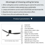Modern black and white 52-inch ceiling fan lamp with metal plastic glass construction and remote control for bedroom use