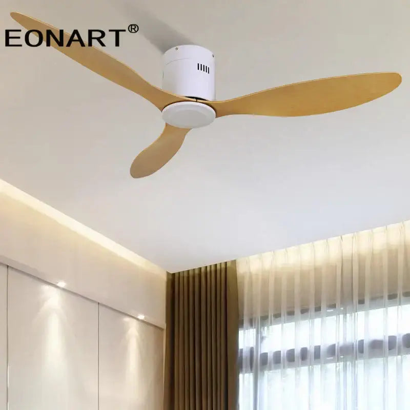 Eonart ceiling fan with three light wood blades and white motor housing modern black DC ceiling fan with remote control