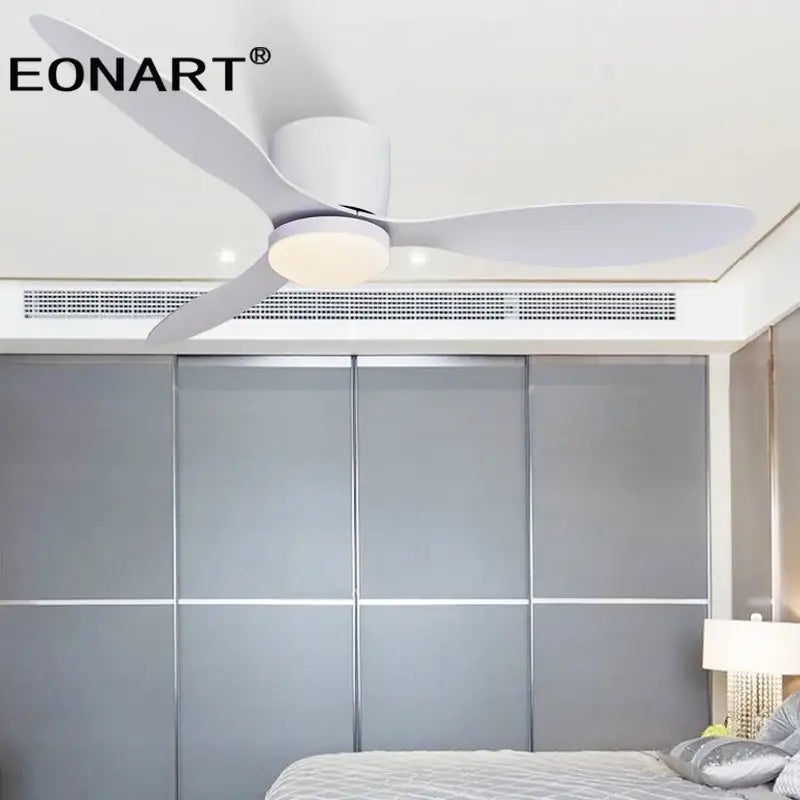 White eonart ceiling fan with sleek modern blades and integrated led light for living room with remote control