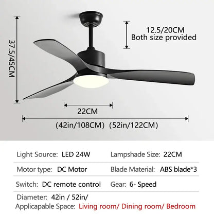 Modern dark bronze ceiling fan with three sleek abs blades and integrated led light with remote control for bedroom