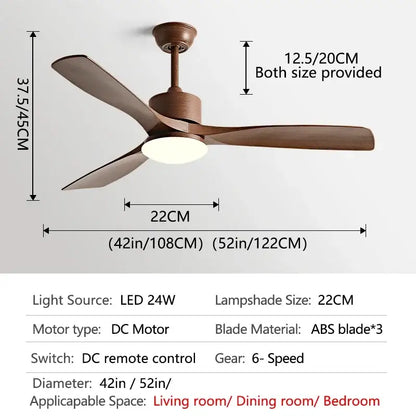Modern dark bronze ceiling fan with three dark brown abs blades and circular led light fixture with remote control