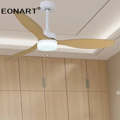Modern white eonart ceiling fan with three light wood plastic blades and integrated led light with remote control