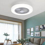 Modern white smart ceiling fan with retractable blades and integrated led lighting for bedroom use