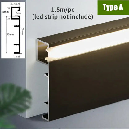 Decorbites™ dark brown led aluminium profile 1.5m for recessed lighting with precise dimensions shown