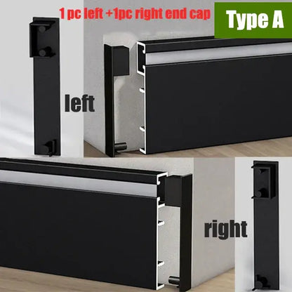 Black metal sliding door track end caps type a for decorbites led aluminium profile baseboard linear lighting accessory
