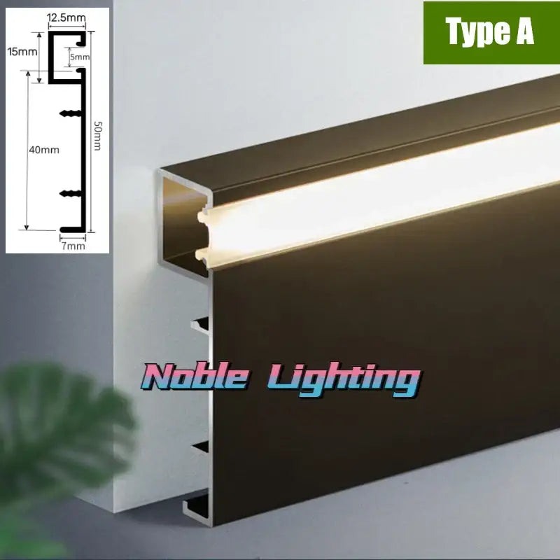 Dark brown aluminium profile led light strip with sleek modern design and precise dimensions for surface mounted lighting