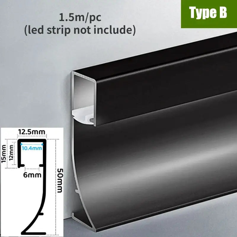Black aluminium led strip light housing type b model for surface mounted linear lighting led aluminium profile