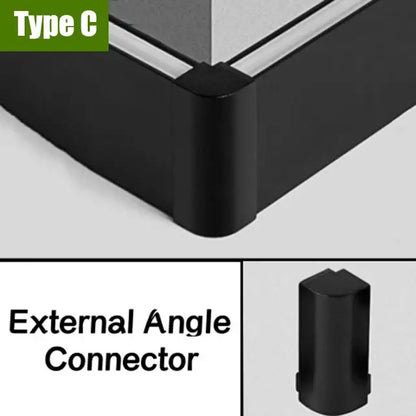 Black type c external angle connector for corner of decorbites™ 5cm led aluminium profile baseboard lighting