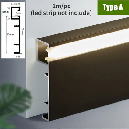 Decorbites™ 5cm dark brown led aluminium profile baseboard made of aluminium for surface mounted linear lighting