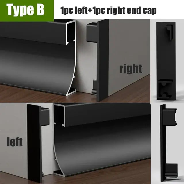 Black plastic end caps for decorbites™ 5cm led aluminium profile baseboard for surface mounted linear lighting