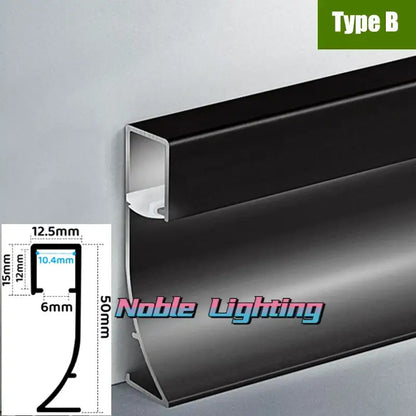 Black aluminum led aluminium profile type b model 50mm length with detailed dimensions for surface mounted lighting