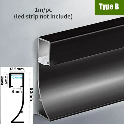 Black aluminium profile led aluminium baseboard with curved design and precise dimensions for secure surface mounting