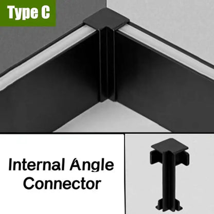 Black plastic internal angle connector for corner joints compatible with decorbites led aluminium profile baseboard