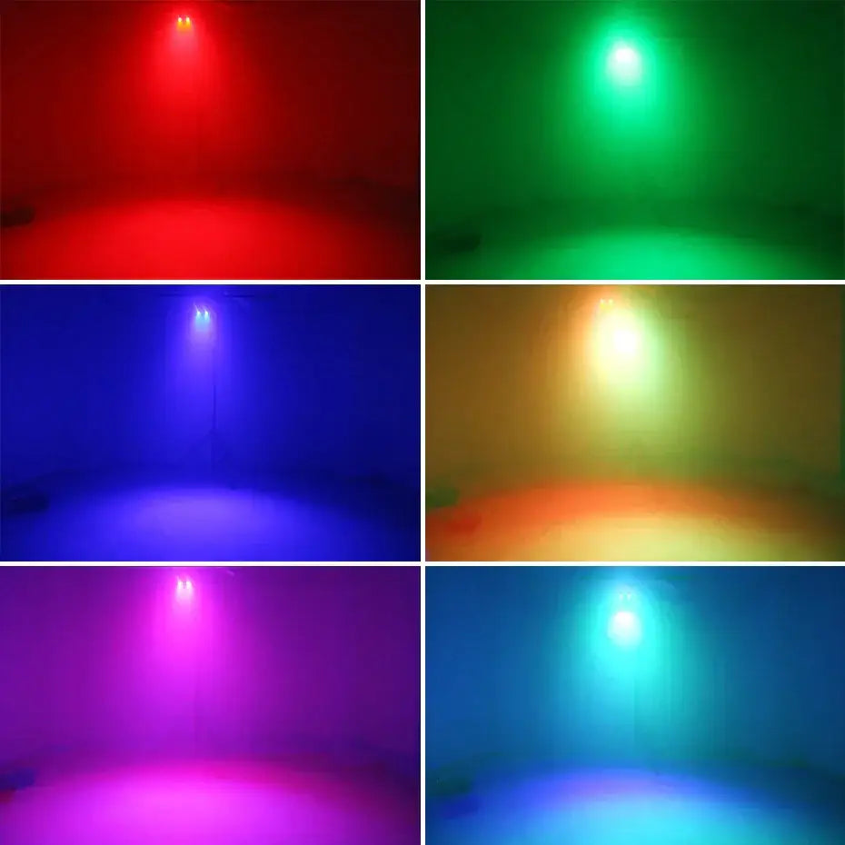 Decorbites 5in1 led gobo strobe projector emitting vibrant red green blue yellow purple cyan beams for stage lighting