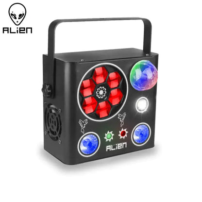 Black alien brand decorbites 5in1 led gobo strobe laser projector with red blue green and white stage lighting circular pattern