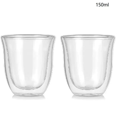 Clear double wall glass coffee mugs set by decorbites with 150ml capacity insulated for tea juice and bar use