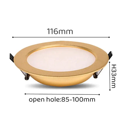 DecorBites 5W/7W gold led ceiling downlight with ultra-thin frosted glass panel for home and bathroom lighting