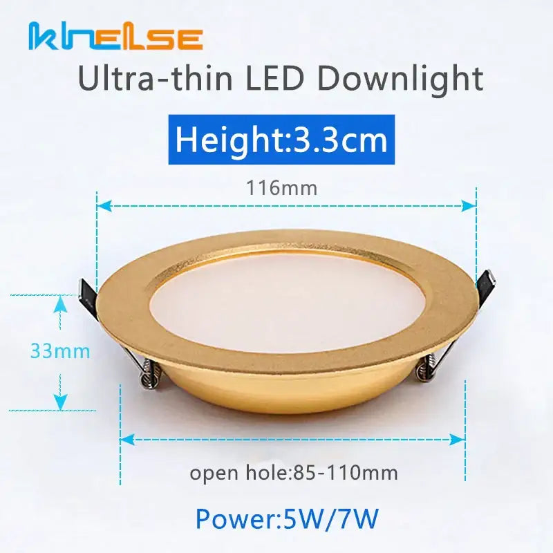 Gold led ceiling downlight decorbites ultra-thin 5w 7w metallic finish luxury spot lighting for home bathroom bedroom