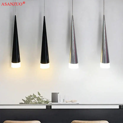 Four sleek silver black aluminum pendant lights with 5w led illumination for kitchen island decorbites fixture