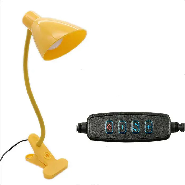 Yellow flexible-arm led clip lamp with dimmable night light led and black remote control by decorbites