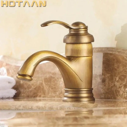 Decorbites 6 inch antique brass basin faucet water mixer tap with single handle curved spout and decorative ridged base