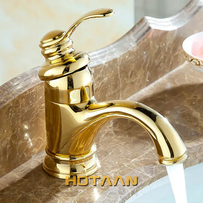 DecorBites 6 inch antique brass basin faucet with golden brass finish single-handle curved spout water mixer tap