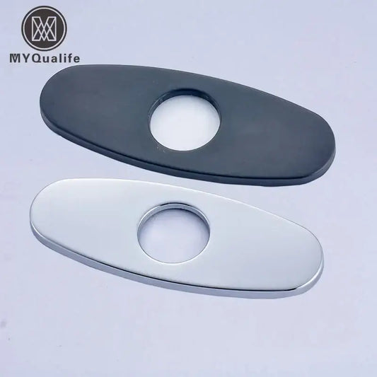 Decorbites™ black and chrome oval deck plate cover with central hole for bathroom kitchen sink faucet