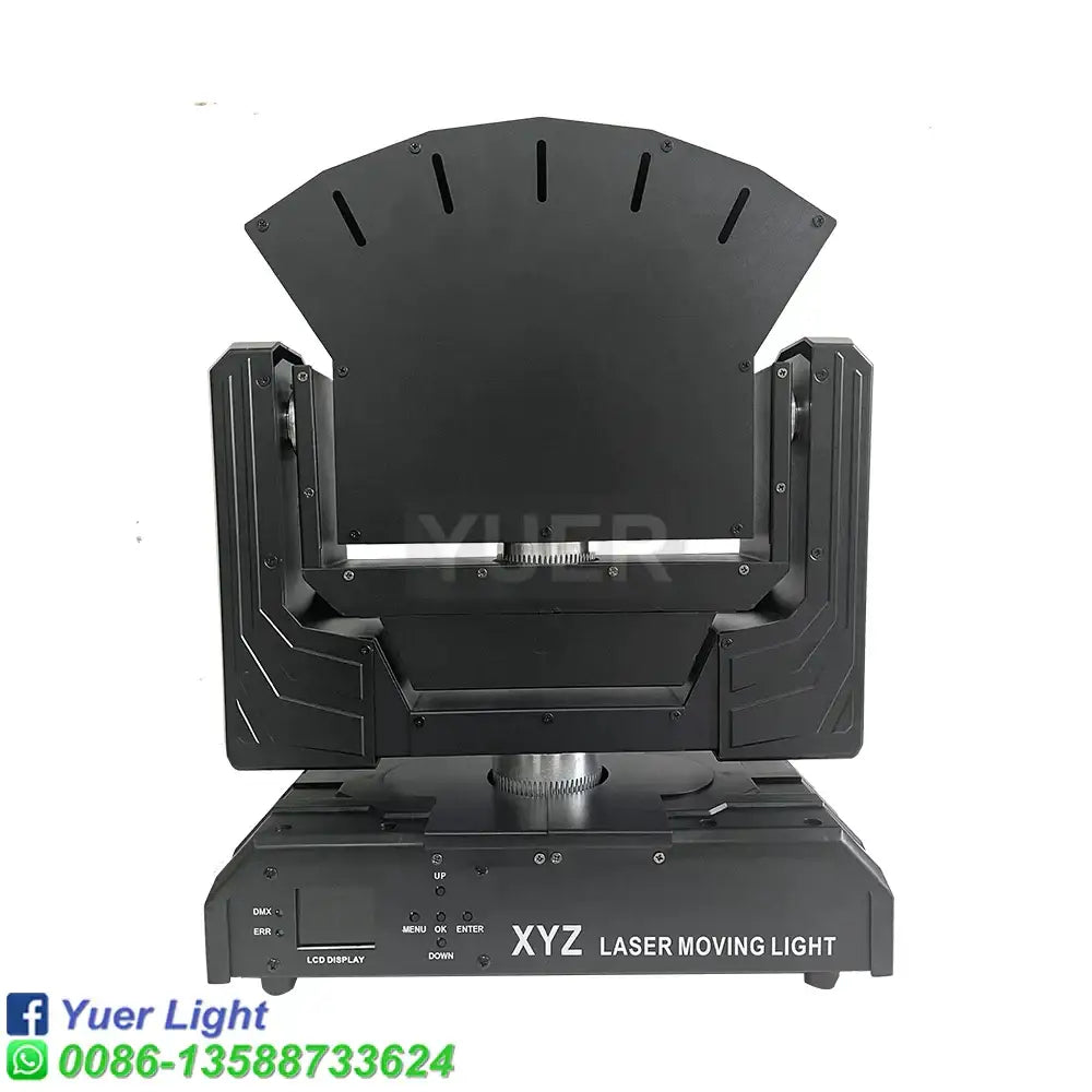 Black DecorBites™ 6 eyes rgb beam moving head laser light with sleek angular design and metallic base for nightclub stage lighting
