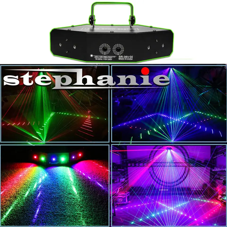 Decorbites™ 6 eyes stage light led rgb strobe laser projector with green edges and handle for bar ktv events