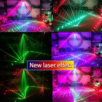 Decorbites™ 6 eyes stage light LED RGB strobe beam laser projector creates vibrant multicolored geometric patterns