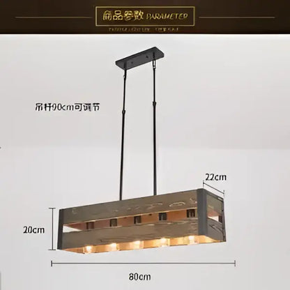 Decorbites™ 6-head industrial style pendant lamp with rustic wooden frame, exposed metal hardware, and warm led bulbs