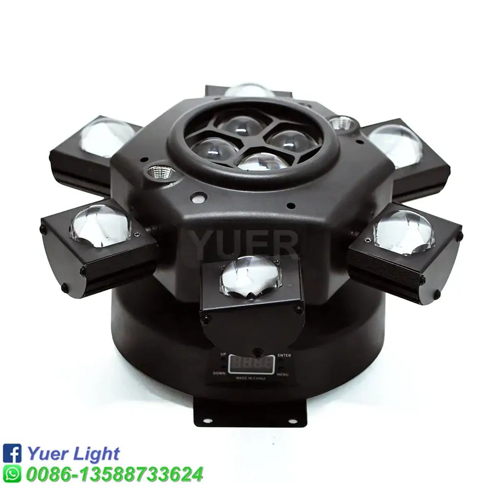 Black yuer light DecorBites™ 6-head moving beam light with six adjustable LED fixtures and central control panel for stage lighting effect