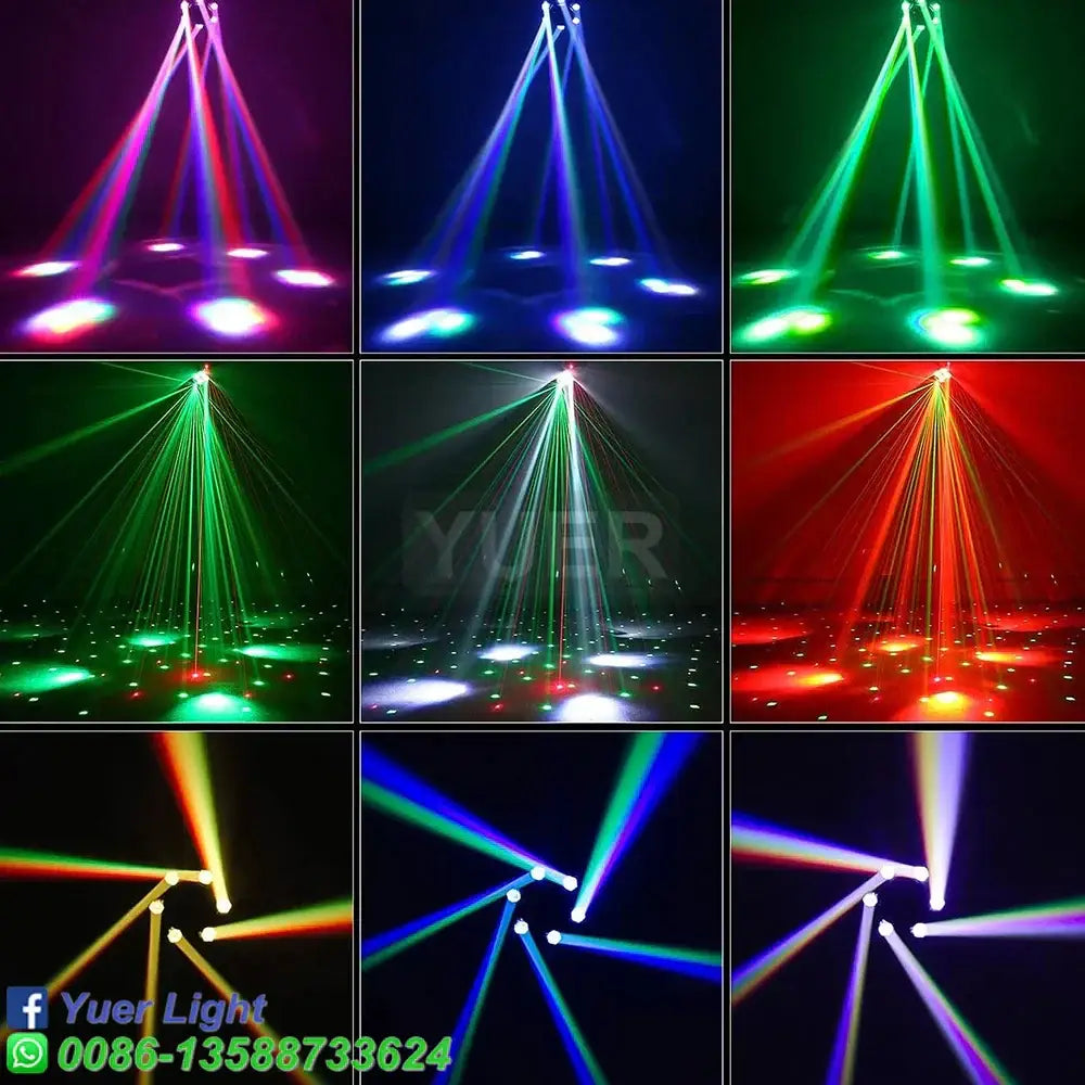 Decorbites 6-head moving beam light with rg laser strobe emitting vibrant multicolored beams for stage lighting effect