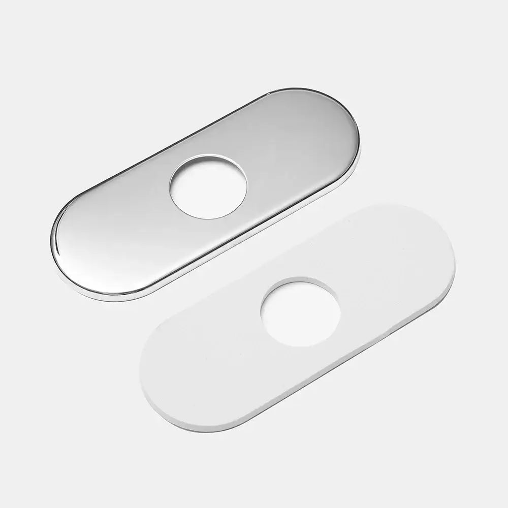 DecorBites 6 inch deck plate with shiny chrome and matte white oval escutcheons for kitchen faucet accessories