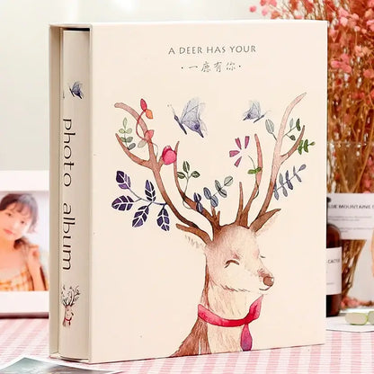 Beige DecorBites™ 6-inch family baby wedding scrapbook album with 200 pages and deer watercolor illustration