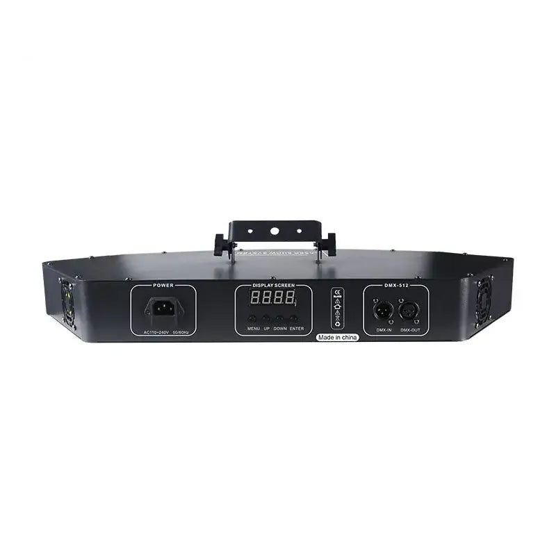 Black rectangular led rgb scanning laser projector with digital display and ports for dance floor use by DecorBites